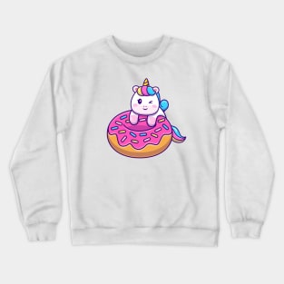 Cute Unicorn With Doughnut Cartoon (2) Crewneck Sweatshirt